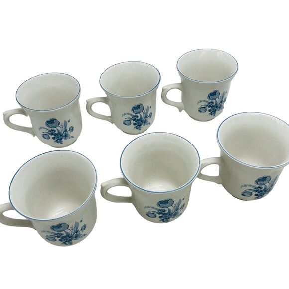 Set of 6 VTG Brick Oven Stoneware Blue White Floral Jardin Bleu Mug Cup Cottage - Picture 5 of 15